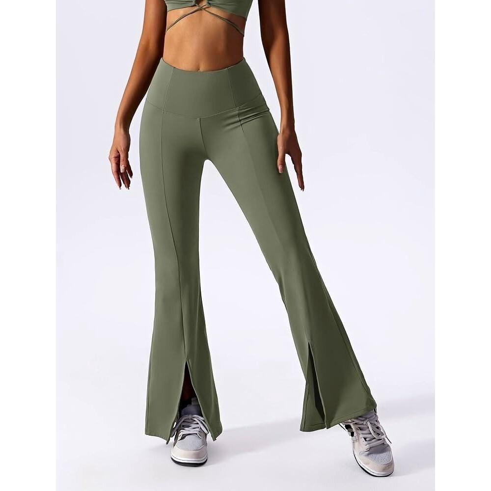 GapFit Eclipse Women's Green Leggings M Regular Flared Split Hem Activewear
